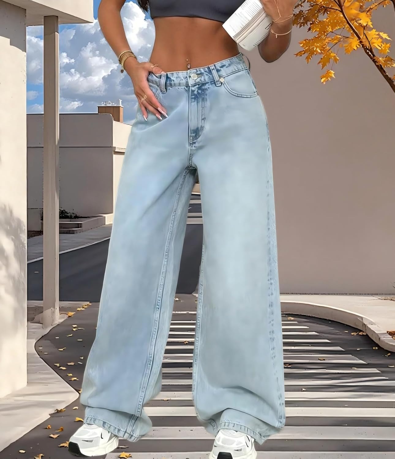 Jeans da donna a gamba larga, vita alta, gamba dritta – Pantaloni stile Vintage Y2K