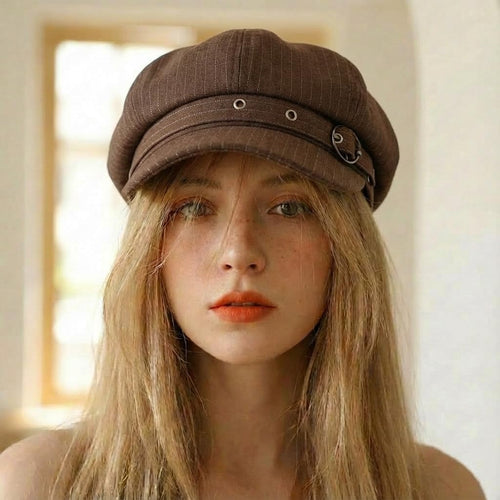 Cappello Newsboy Classico da Donna – Berretto a Righe in Morbido Cotone per Autunno, Inverno e Primavera, con Visiera Regolabile