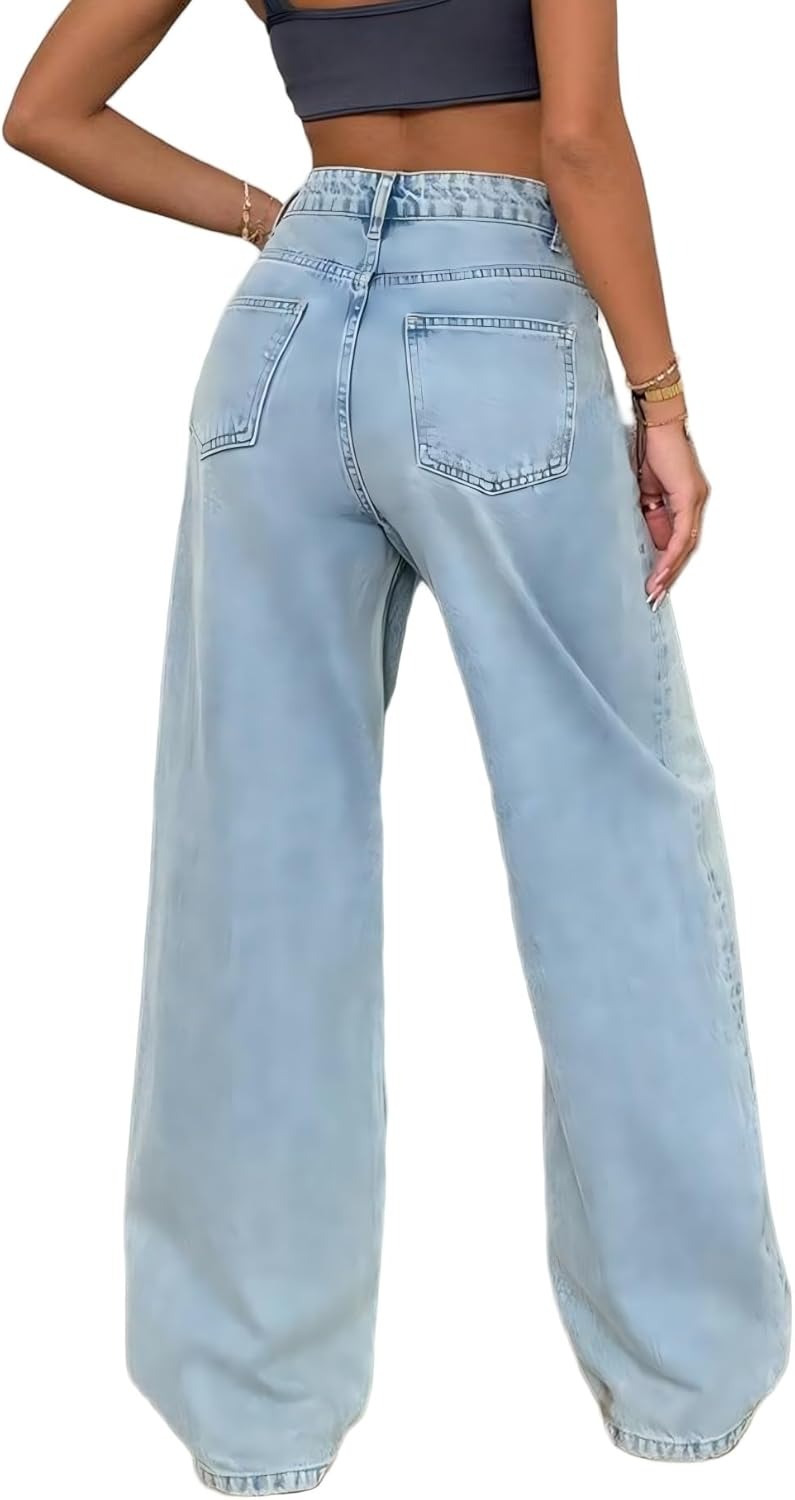 Jeans da donna a gamba larga, vita alta, gamba dritta – Pantaloni stile Vintage Y2K