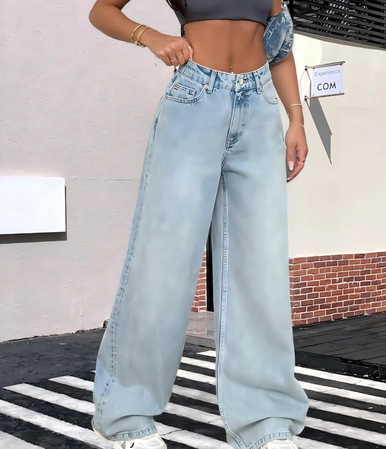 Jeans da donna a gamba larga, vita alta, gamba dritta – Pantaloni stile Vintage Y2K