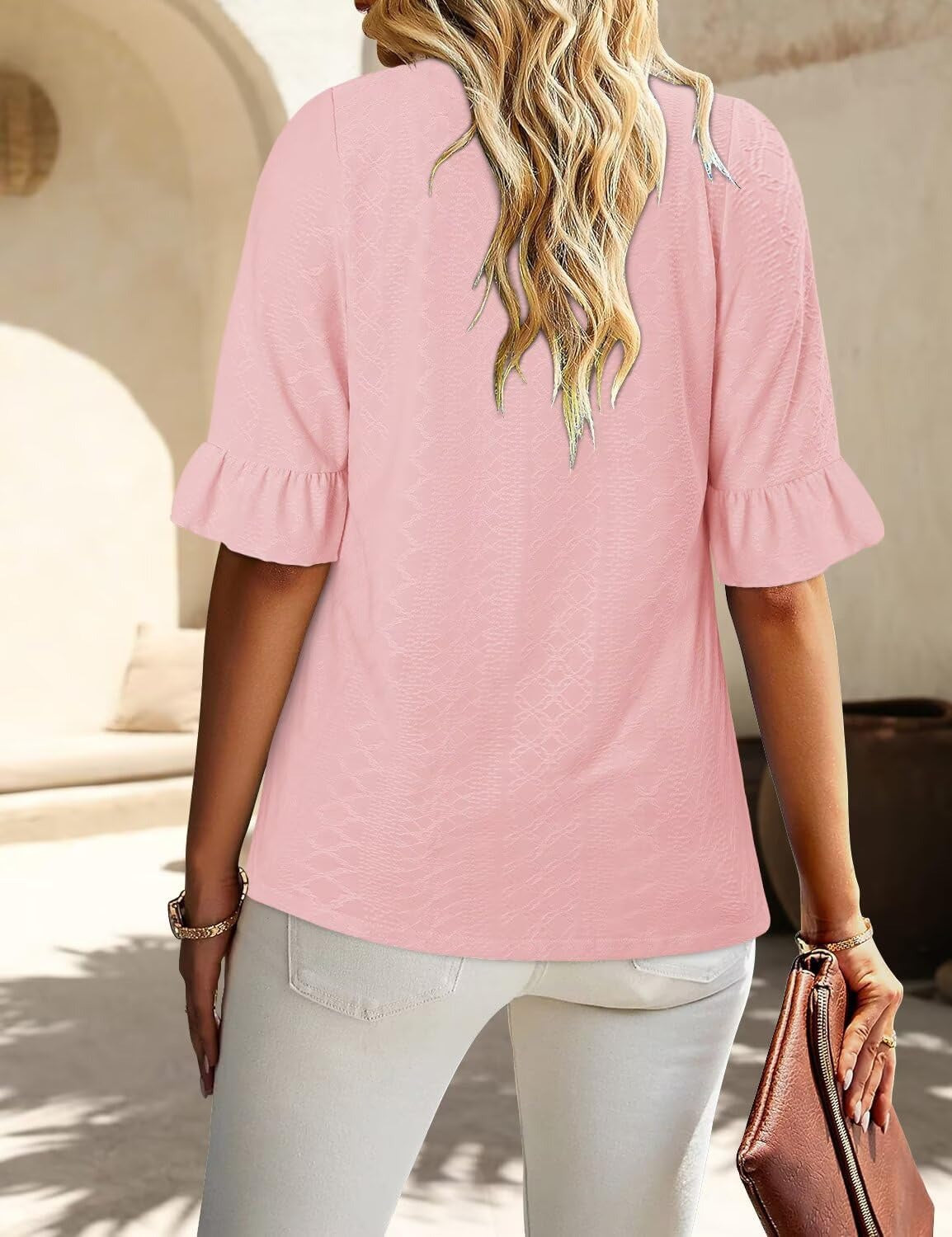 Top da donna a maniche corte con ruches