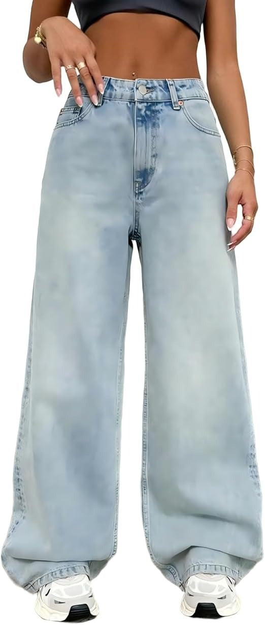 Jeans da donna a gamba larga, vita alta, gamba dritta – Pantaloni stile Vintage Y2K