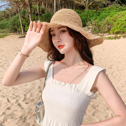 Cappello di Paglia da Donna per la Spiaggia – Modello Morbido e Ampio, Pieghevole, a Tesa Larga, Oversize e Compatto – Ideale per Viaggi – Stile Fedora – Colore: Kaki-4 – Taglia: 7 1/8 - 7 1/4