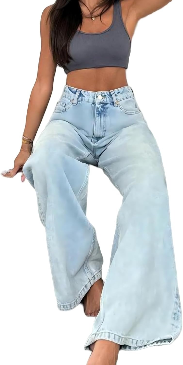 Jeans da donna a gamba larga, vita alta, gamba dritta – Pantaloni stile Vintage Y2K